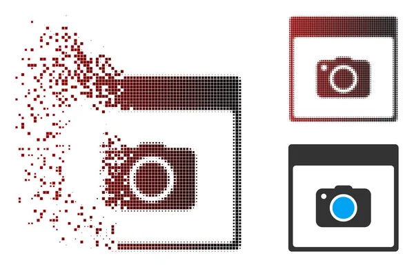 Pixel disipado medio tono foto cámara calendario página icono — Vector de stock