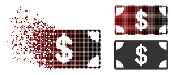 Pixel fragmentado Halftone Dollar Ícone de notas — Vetor de Stock