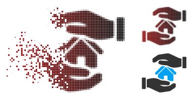 Dağınık piksel yarı ton Realty sigorta eller simgesini