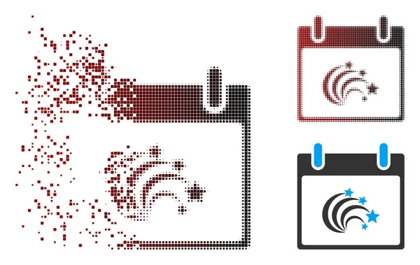 Pixel triturati mezzitoni Icona del calendario pirotecnico festivo — Vettoriale Stock