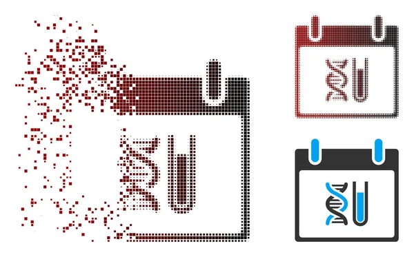 Fragmentado Pixel Halftone DNA Análise Calendário Dia Ícone —  Vetores de Stock