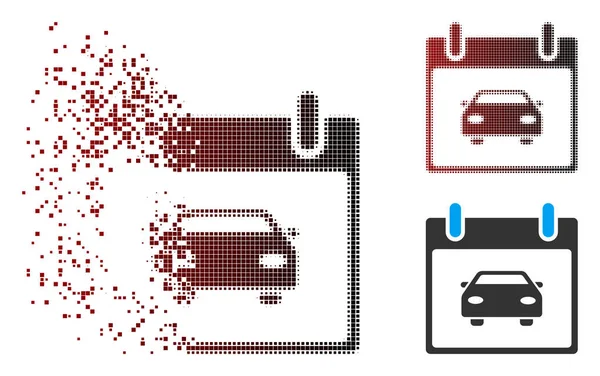 분산 된 픽셀 하프톤 자동차 달력 일 아이콘 — 스톡 벡터