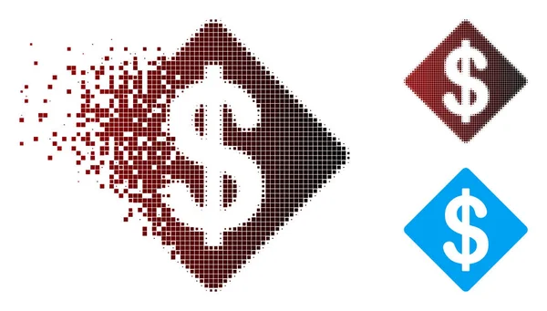 Pixel destruido medio tono dólar rombo icono — Vector de stock