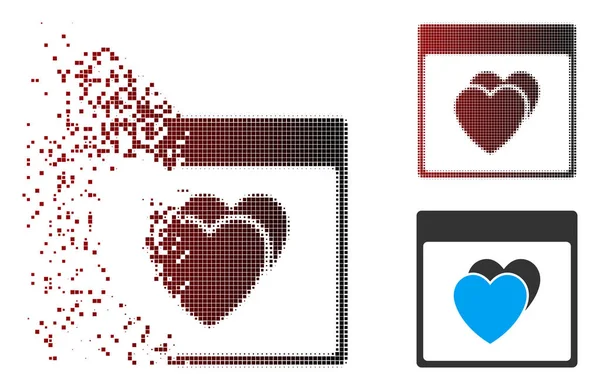 Semitono de Pixel roto corazones calendario icono de página — Archivo Imágenes Vectoriales