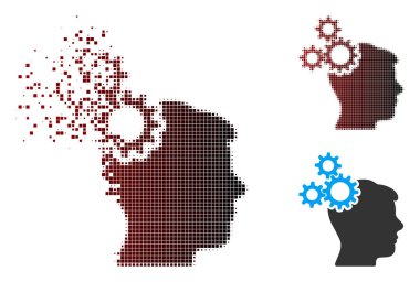 Dağınık piksel yarı ton beyin Gears simgesi