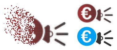 Parçalanmış piksel yarı ton Euro megafon reklamlar simgesi