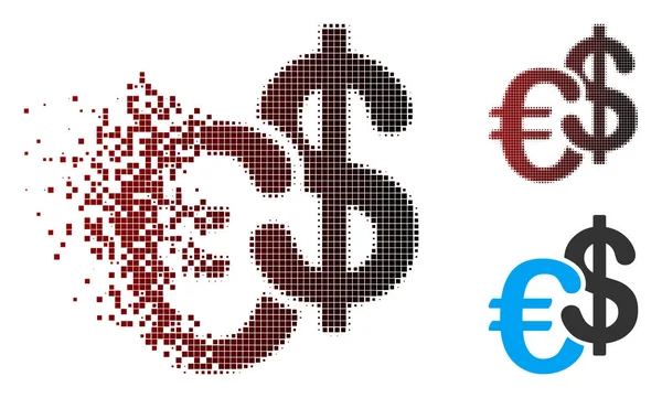 Dissolving Pixel Halftone Euro And Dollar Currency Icon — Stock Vector