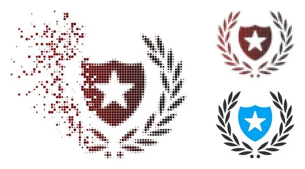 Desintegración Pixel Escudo de medio tono Laurel corona icono — Archivo Imágenes Vectoriales