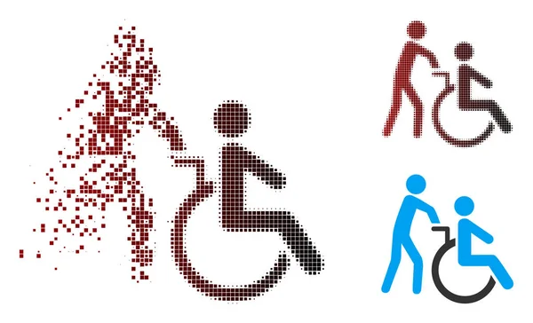 Prachu Pixel polotónů postižená osoba dopravy ikona — Stockový vektor