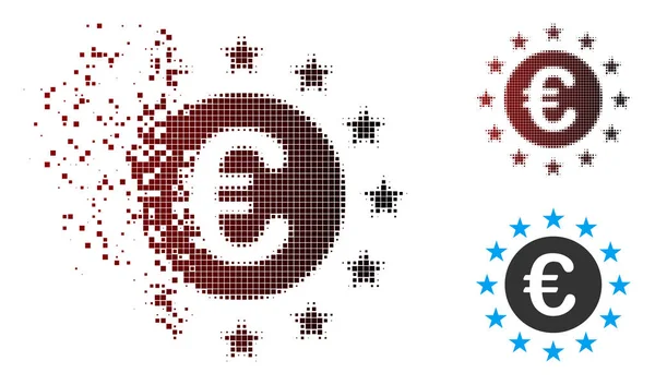 Decomposed Pixel Halftone Euro Union Stars Icon — Stock Vector