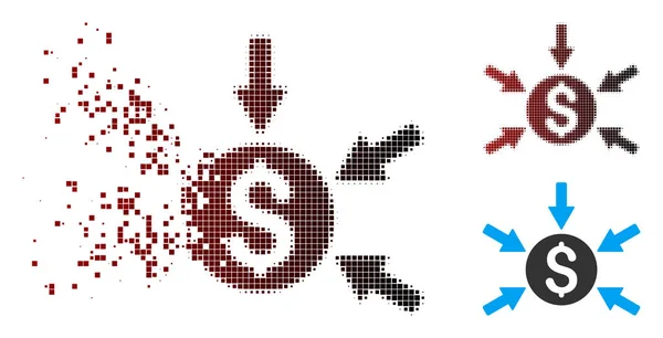 Ontbinding van de Pixel Halftone geld inkomen pictogram — Stockvector