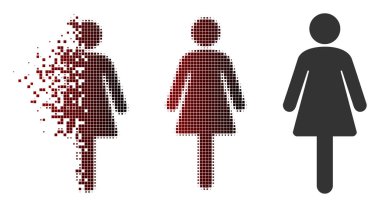 Tahribe piksel yarı ton kadın simgesi