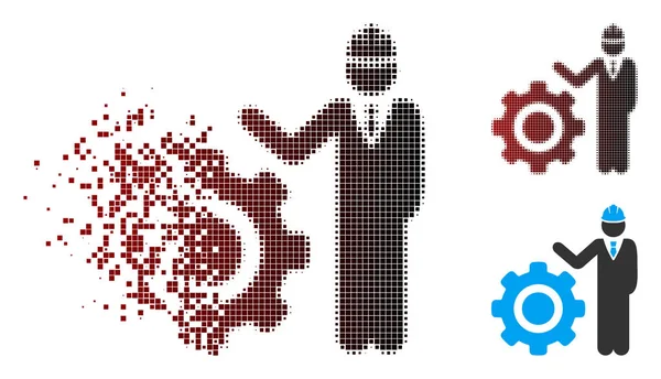 Ingeniero de medio tono del píxel del polvo con el icono del engranaje — Vector de stock