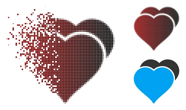 Pixel dañado Halftone Love Hearts Icono — Vector de stock