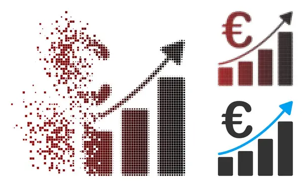 Destructed Pixel Halftone Euro Bar Chart Icon — Stock Vector