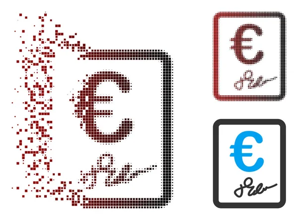 Pixel quebrado meio-tom Euro assinatura contrato ícone — Vetor de Stock