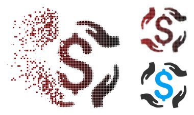 Dağınık piksel yarı ton doları bakım el simgesi