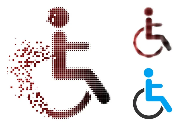 Töredezett Pixel félárnyék fogyatékos személy ikon — Stock Vector