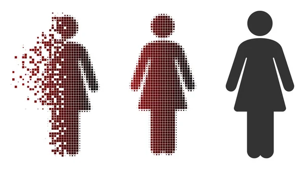 Gefragmenteerde Pixel Halftone vrouw pictogram — Stockvector