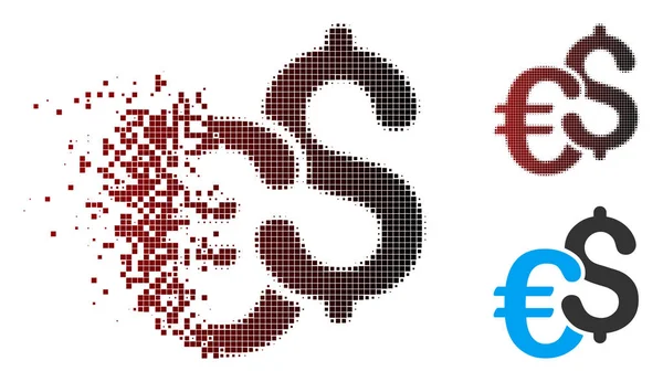Desintegración Pixel medio tono dólar y euro símbolos icono — Archivo Imágenes Vectoriales