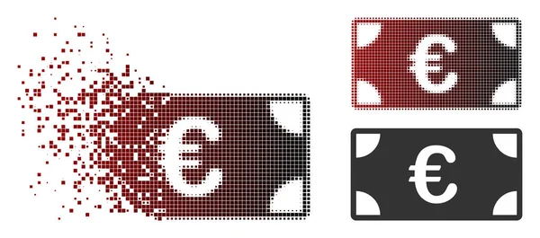 Fraturado Pixel Halftone Euro Ícone de Notas — Vetor de Stock