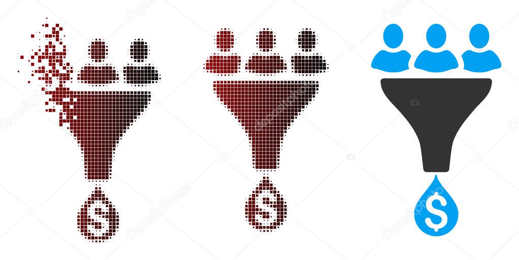 Damaged Pixel Halftone Sales Funnel Icon