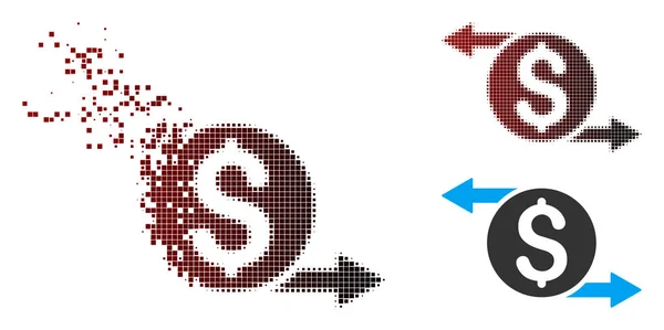 Ícone de troca de moeda de meio-tom de pixel dissolvido — Vetor de Stock