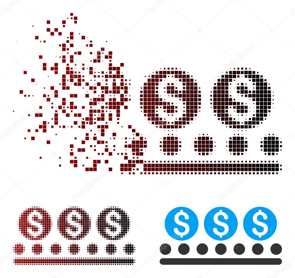 Fragmented Pixel Halftone Money Conveyor Icon