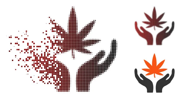 Icono Del Cuidado Del Cannabis Vectorial Variantes Dispersas Pixeladas Enteras — Vector de stock