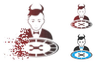 Piksel yarı ton şeytan rulet satıcı simgesi dağılmakta