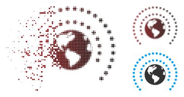 Hareketli piksel noktalı resim dünya küre kalkan kutsal kişilerin resmi