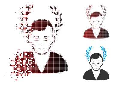 Hareketli piksel yarı ton adam zafer simgesi