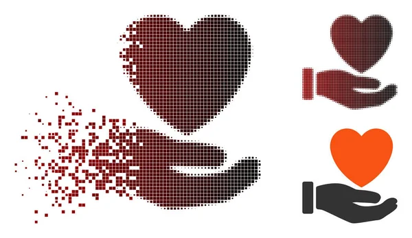 Destructed Pixel Halftone Heart Charity Icon — Stock Vector