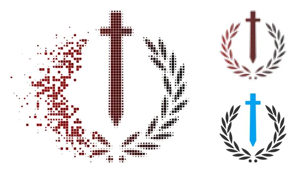 Znikające piksela rastra miecz honoru Embleme ikona — Wektor stockowy