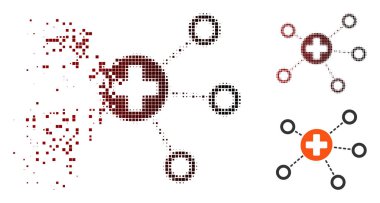 Rendelenmiş piksel yarı ton tıbbi bağlantıları simgesi
