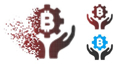 Kırık piksel noktalı resim Bitcoin dişli bakım el simgesini