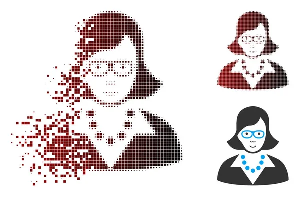 Pixel dissous demi-ton enseignant Lady Icône — Image vectorielle