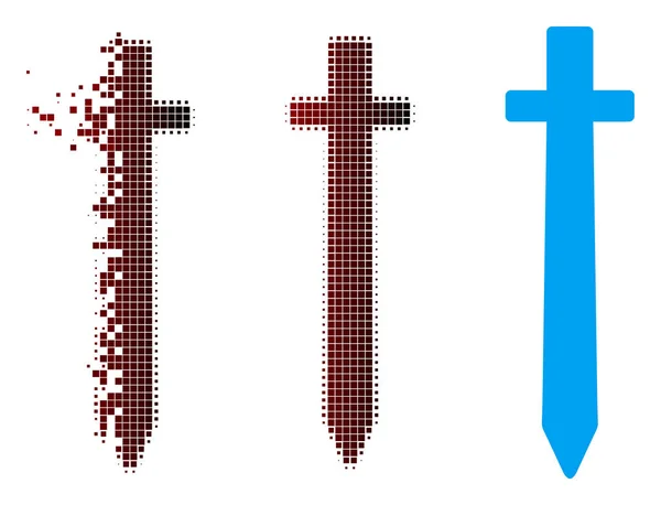 Sparkle Pixel Halftone Symbolic Sword Icon — Stock Vector