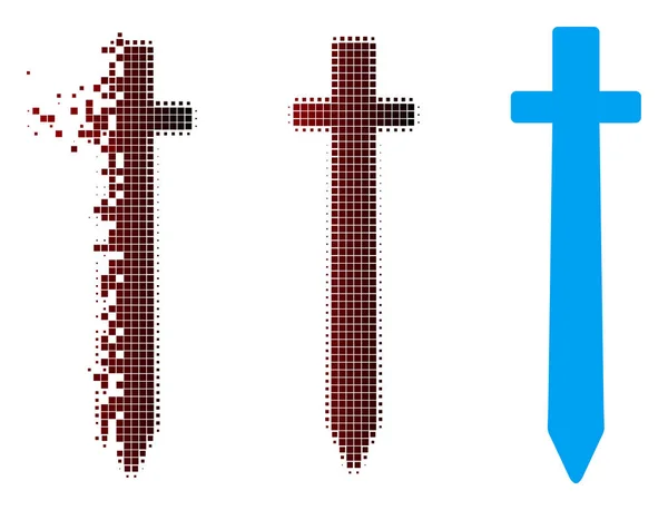스파클 픽셀 하프톤 상징적인 칼 아이콘 — 스톡 벡터