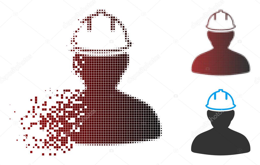 Dissipated Pixel Halftone Person In Hardhat Icon