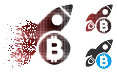 Toz piksel noktalı resim Bitcoin roket simgesi