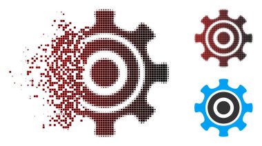 Vektör dişli simgesini çözünmüş, noktalı yarım ton ve hasarsız katı sürümleri. Kaybolan etkisi içerir dikdörtgen noktalar ve siyah kırmızı üzerinden Yatay Gradyan.