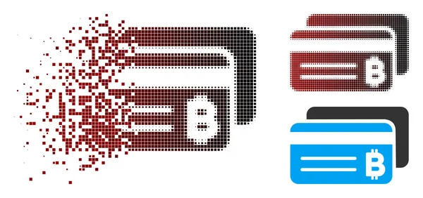 Ontbinding van de Pixel Halftone Bitcoin Bank kaarten pictogram — Stockvector