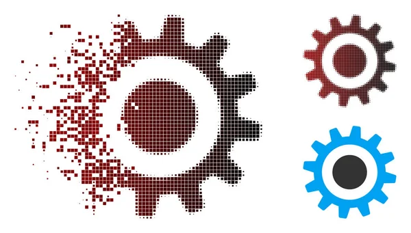 Dissolvendo Pixel Halftone Cogwheel Icon — Vetor de Stock