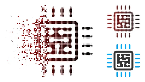 Icono de circuito de CPU de medio tono de píxel fracturado — Vector de stock