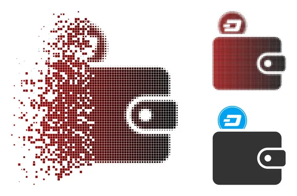 Destructed Pixel Halftone Dash Billfold Icono — Vector de stock