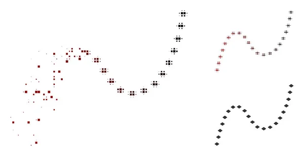 Ícone de curva pontilhada de meio-tom de pixel destruído — Vetor de Stock