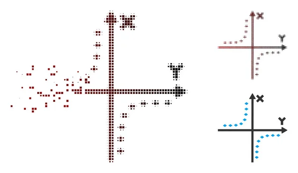 Pixel fragmentado meio-tom pontilhado Hyperbola Plot Icon —  Vetores de Stock