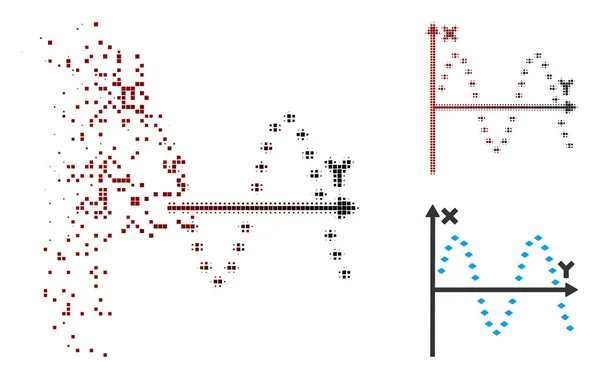 Funkeln Pixel halbtongepunktete sinusförmige Plot-Symbol — Stockvektor