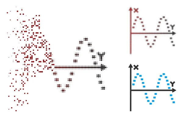 Szikrázó Pixel félárnyék pontozott Sine telek ikon — Stock Vector